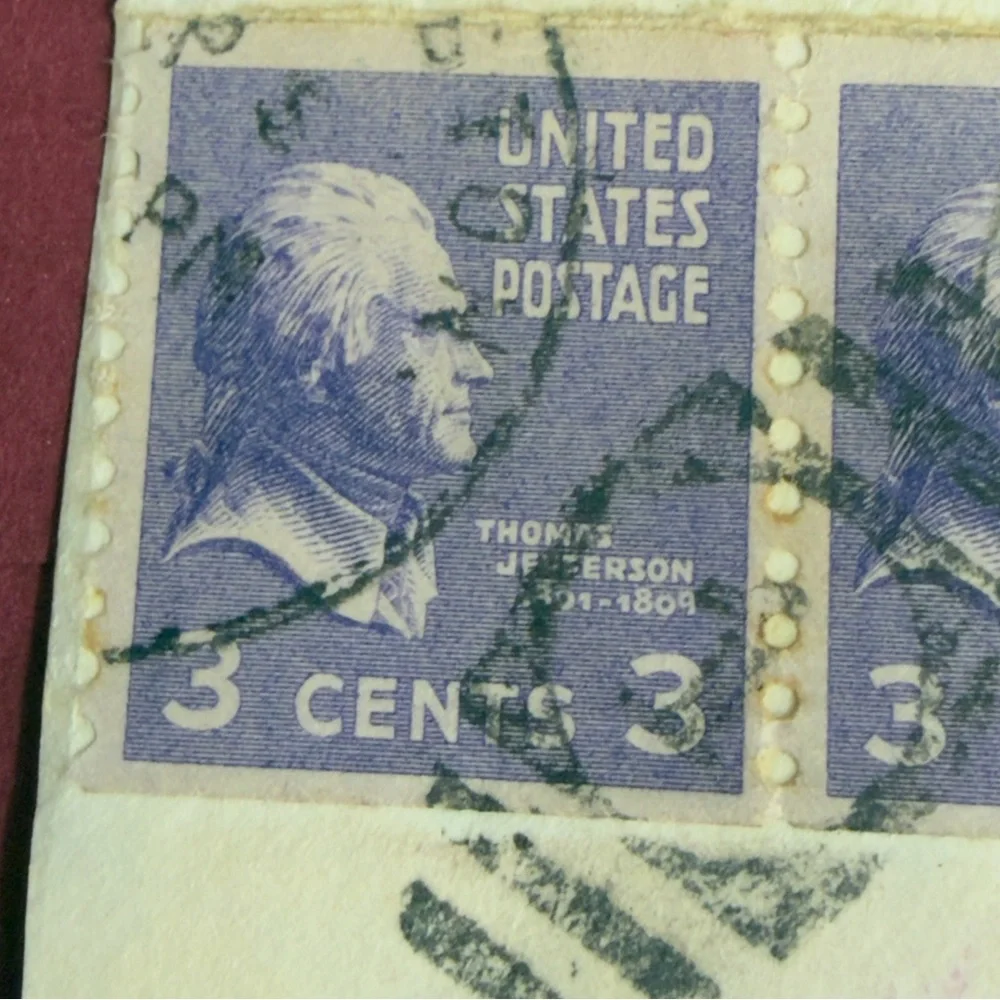 1930's Thomas Jefferson (4 Attached) Purple 3 Cents US‎ Postage Stamp Used #C012 - Picture 2 of 6